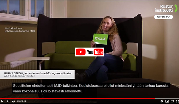 Markkinoinnin johtamisen tutkinnon opiskelijat kertovat videolla opiskelukokemuksistaan